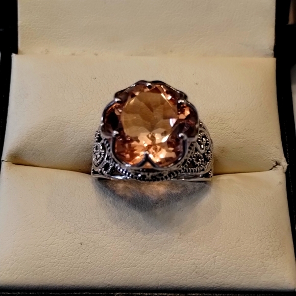 7ctw Genuine Morganite Quartz Platinum/ 925 Sterling Silver. Size 8 - Picture 3 of 8